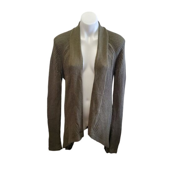 Prana Olive Green Open Front Diamond Cardigan Sweater Med Hemp/Organic Cotton - Picture 2 of 14